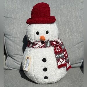 Frontgate Snowman Pillow with Red Hat and Scarf - NWT
